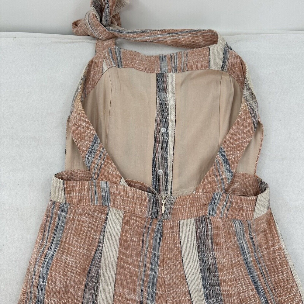 Karlie Small Striped Halter Jumpsuit Terracotta Linen Blend Wide Leg Summer TIme - Picture 3 of 9
